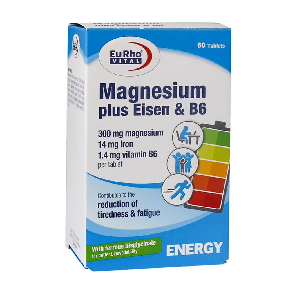 Eurho-Vital-Magnesium-Plus-Eisen-And-B6-60-Tabs منیزیم پلاس آیزن و ب6 یورو ویتال - تصویر 1